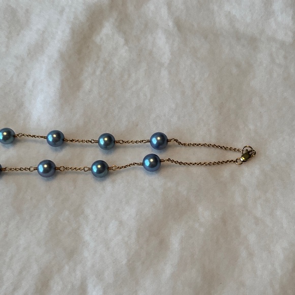 VINTAGE 14K Gold Blue Pearl Tin Cup Necklace - Picture 11 of 16